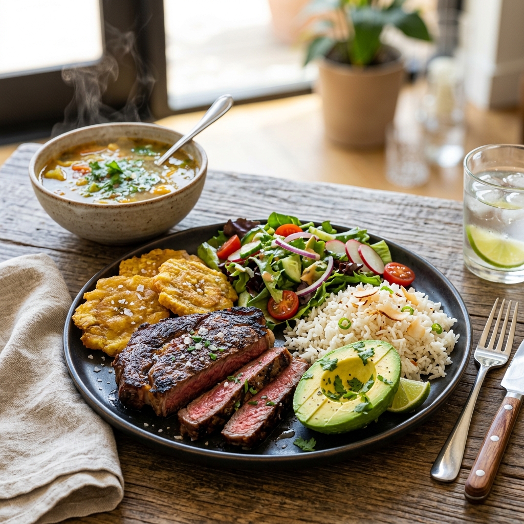 Fotografía hiperrealista de almuerzo ejecutivo y plato típico a domicilio en Medellín